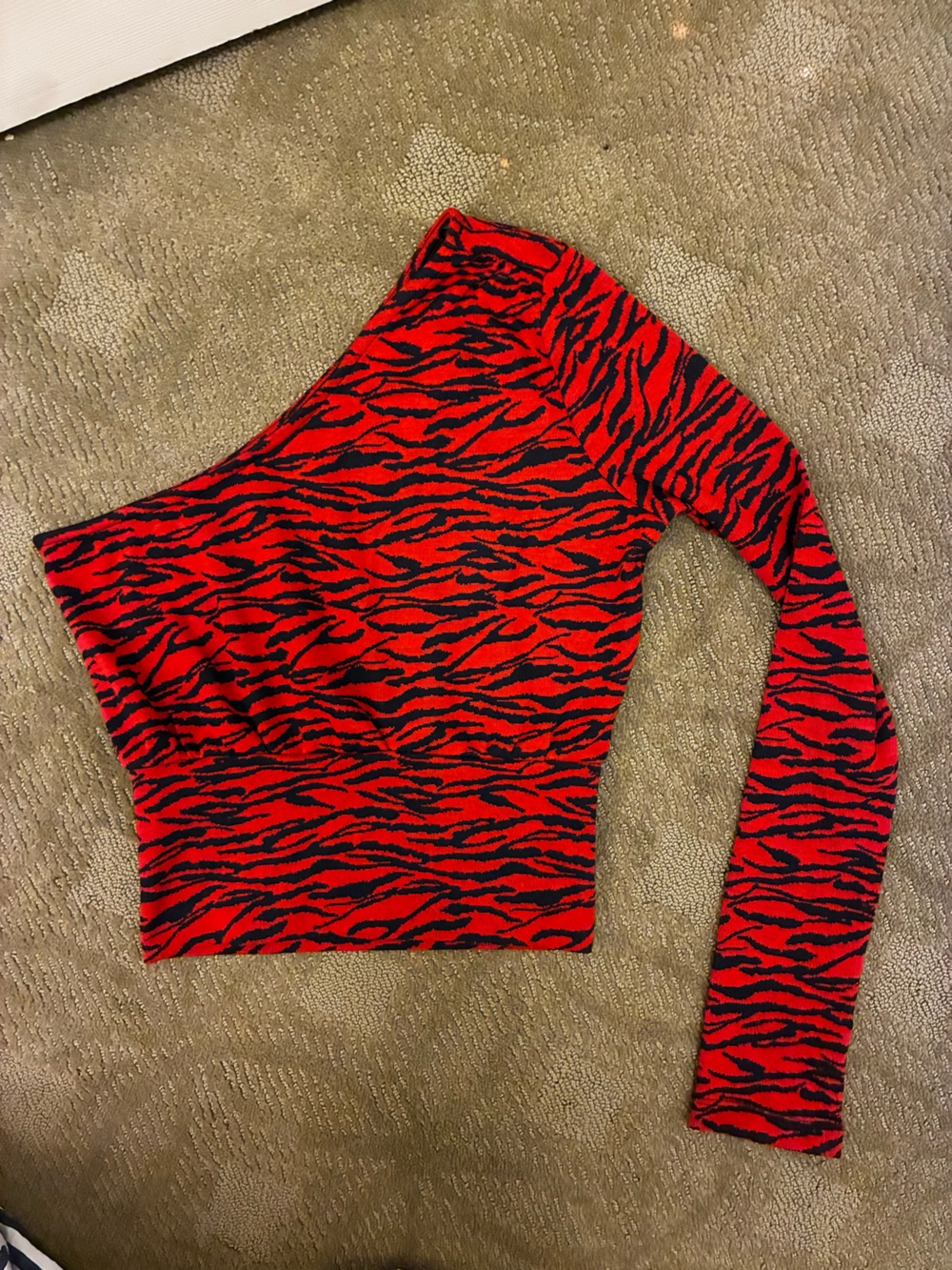 Urban Outfitters Red and Black One-Shoulder Zebra Crop Top